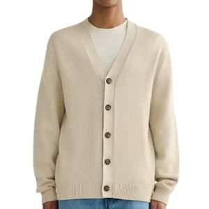 Suéter Cárdigan Básico de Punto Transpirable para Hombre, Cuello en V, Bordado Otoñal, Lana Fina de Alta Calidad - Product Image 1