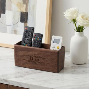 Walnut Wooden <b>Remote</b> <b>Control</b> Holder Wall Mounted Sofa Side <b>Storage</b> Box Wooden Wall Sign Holder - Product Image 4