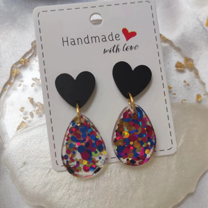Handmade Heart Resin Earrings With Colorful Confetti <b>Drops</b> Fashion Statement Jewelry Valentine'S Day Gift - Product Image 1