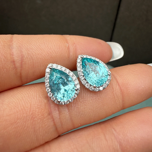 Women's White Gold Pear Cut Fancy <b>Blue</b> Diamond <b>Earrings</b> IGI Certified Luxury <b>Studs</b> - Product Image 2