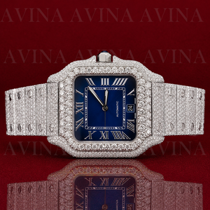 Luxury Stainless Steel Quartz Movement Hip Hop Watch for Men | Blue Dial <b>Square</b> Iced Out Wristwatch - Product Image 3