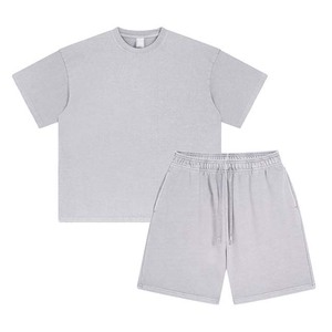 Ensemble de costume d'été deux pièces pour homme avec logo personnalisé, short et t-shirt délavés à l'acide pour vêtements masculins - Product Image 2