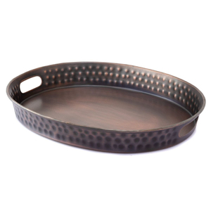 Modern Copper Hammered Food Serving <b>Tray</b> Oval Shape For Home Kitchenware Tabletop <b>Snacks</b> & Drinks Serving <b>Trays</b> - Product Image 2