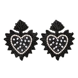 Pendientes colgantes de corazón de acero inoxidable boho-chic hechos a mano, patrón floral, ropa informal diaria para fiestas, pendientes de aro de moda - Product Image 6