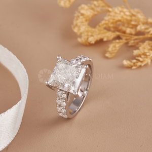 4.0Ct Princess Lab Grown Diamond Solitaire Bague de fiançailles en or massif 10K 14K 18K Cadeau d'anniversaire de mariage - Product Image 4