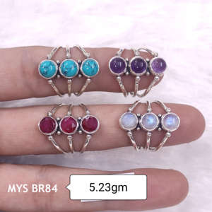 Bague triple en argent sterling 925 avec trois pierres précieuses naturelles pour femmes, bijoux fins, tendance, à porter tous les jours, design unique - Product Image 1