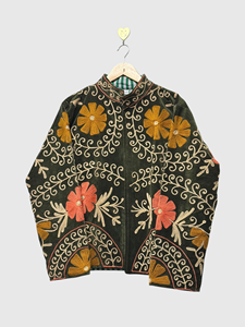 Veste en velours brodée de fleurs, col mandarin, manches longues, taille plus, vêtements d'automne pour femmes, style élégant - Product Image 1