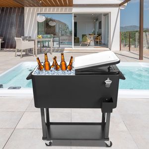 80 Qt Insulated Freezer Cart <b>Cooler</b> Box Black Cabinet with Leg Tubes Iron <b>Material</b> Rectangular with Drain Pipe - Product Image 2