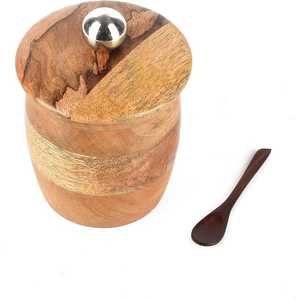 Pot de rangement en bois d'acacia avec couvercle, récipient de rangement de cuisine en bois fait main, pot à épices en bois naturel, rangement alimentaire décoratif - Product Image 1