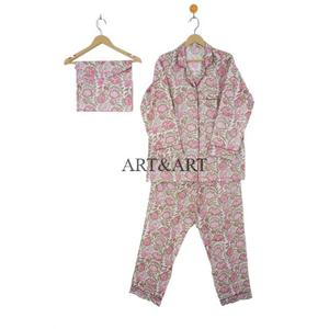 Vintage Classic Women's Summer Casual Pajama <b>Set</b> Three-Piece Floral Pattern 100% Cotton Eco-Friendly Button for Wear Wholesale - Product Image 5