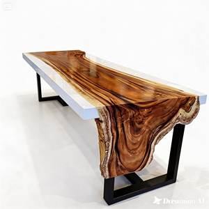 Table de terrasse en résine et bois, design original exotique, écologique et durable, avec pieds en fer thermolaqué blanc naturel – Offre Spéciale - Product Image 5