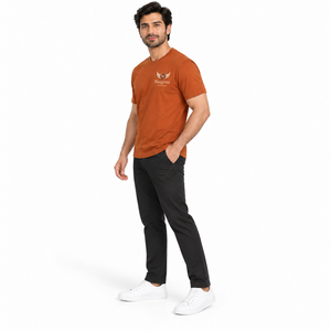 Camiseta de Algodón de Manga Corta con Cuello Redondo, Color Naranja, Corte Holgado, Informal, con Logotipo Estampado en la Parte Delantera, Transpirable, Ecológica, de Secado Rápido para Hombre - Product Image 3