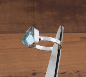 Natural Blue Topaz Row 925 <b>Sterling</b> <b>Silver</b> <b>Adjustable</b> Open Size Band Half Eternity Blue Gemstone <b>Ring</b> Women Party Wholesale - Product Image 4