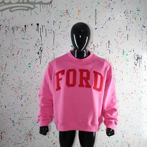 FORD PINK <b>Mock</b> <b>Neck</b> Sweatshirt 100% RED Applique Embroidery wide <b>neck</b> Sweatshirt Finer Threads - Product Image 3
