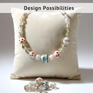 Cuentas Sueltas de Vidrio Lampwork Blanco Hechas a Mano, Tamaños Variados, Formas Múltiples, Separadores Decorativos, Hilo de 8 Pulgadas de Largo para Manualidades con Cuentas - Product Image 5