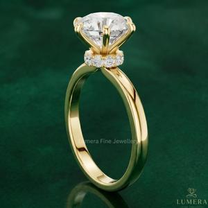 Anillo de Compromiso Solitario de Oro Amarillo de 9KT, 10KT, 14KT, 18KT con Diamante Cultivado en Laboratorio, 6 Puntas, Lujoso, Certificado por IGI - Product Image 2