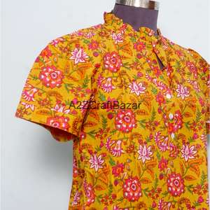 Robes décontractées pour femmes de bureau 100% coton, mini, manches courtes, col rond, imprimé floral, style vintage romantique, coupe évasée, écologiques - Product Image 5