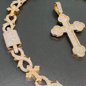 Chaîne cubaine en argent sterling 925 plaqué or avec moissanite, bijoux de luxe hip-hop, collier tendance pour homme - Product Image 1