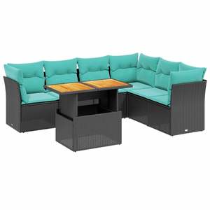 ชุดโซฟาลานบ้านหวายโพลีสีดำ 7 ชิ้นพร้อมเบาะรองนั่ง ชุดสวนสวยหรู - Product Image 2