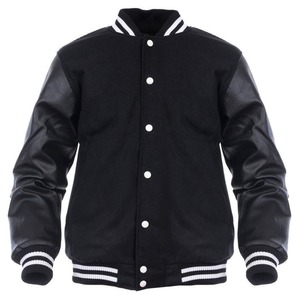 Veste universitaire noire pour homme, coupe classique, couleur unie, col rabattu, fermeture éclair, vêtement décontracté pour l'automne, en polyester tricoté - Product Image 2
