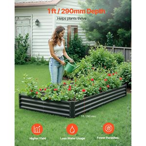 Grand bac à jardin surélevé en métal Galvalume pour extérieur, 8 x 4 x 1 pi, avec fond ouvert et décorations florales en poterie - Product Image 2