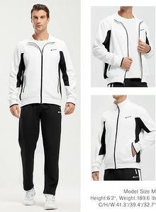 Men's <b>White</b> Black Contrast Tracksuit Full Zip Sporty <b>Jogger</b> Set Solid Color Stand Collar Regular Fit Autumn Wear - Product Image 5