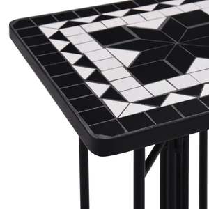 Mesa Auxiliar de Hierro con Mosaico Blanco y Negro, Mesa Pequeña Resistente para Exteriores - Product Image 5