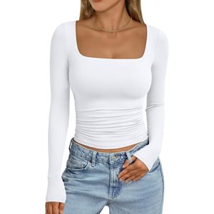 Tops Cortos de Moda Otoño 2026 Personalizados para Mujer, Cuello Cuadrado Básico, Manga Larga, Ajustados, Estilo Deportivo, Estilo Reina - Product Image 3