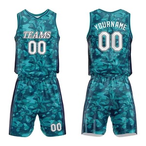 Ensemble de maillots de basket-ball camouflage vert personnalisé, nom et numéro de l'équipe personnalisés, uniforme unisexe pour adultes à séchage rapide sublimé - Product Image 2