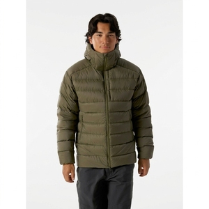 Men's Olive Green Puffer Jacket Stand Collar Zipper Closure Windproof <b>Thick</b> Polyester <b>Winter</b> Casual <b>Coat</b> - Product Image 1