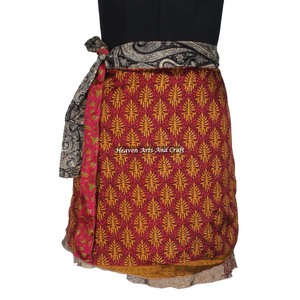 Minifalda cruzada de seda estampada, estilo gitano, hippie, bohemio, indio, retro, informal, mágica, corta, de cintura alta - Product Image 4