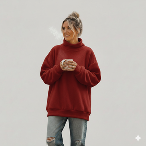 Haut tricoté long et ample pour femme, col montant, design avant, coupe décontractée, imprimé personnalisé, sans doublure, collection Hiver Intemporel - Product Image 1