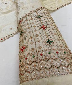 New Updated Handwork Beads Imported Silk <b>Fabric</b> <b>for</b> Premium Ethnic Wear Bridal Dresses Gowns & Designer Apparel - Product Image 1