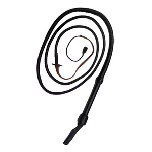 Látigo de nailon trenzado negro con flequillo trenzado marrón para equitación - Product Image 2
