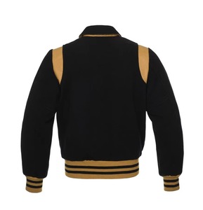 Men's Black Gold Varsity Jacket Preppy Style Turn-down Collar Wool Polyester Regular Fit Autumn Outerwear - Product Image 2