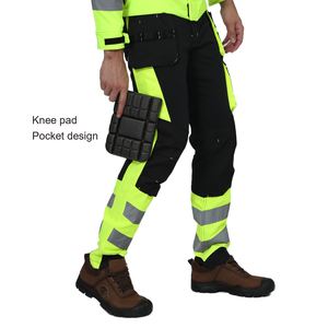 Pantalon cargo haute visibilité pour homme, vêtement de sécurité, pantalon réfléchissant avec cordon de serrage, salopette haute visibilité pour la route - Product Image 3