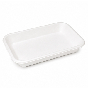 Plateau de service jetable carré blanc en bagasse, robuste, écologique, sans PFAS, biodégradable, pour fruits, viandes et légumes - Product Image 5