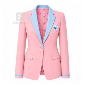 Blazer personnalisé Jack & Jill of America avec logo brodé bleu ciel et rose, doublure en polyester avec logo imprimé répété pour femme - Product Image 1