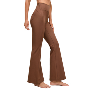 Leggings de Yoga de Cintura Alta con Pierna Ancha, Diseño Acanalado de Color Sólido con Bolsillos, Largo Completo, Spandex y Nailon con Elasticidad en Cuatro Direcciones - Product Image 4