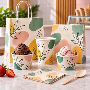 EcoRev ECO29 Vasos de Papel Desechables Ecológicos con Diseño Floral para Helado, de Pared Simple, con Impresión Digital y Embalaje de Grado Alimenticio - Product Image 1
