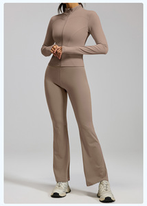 Conjunto Deportivo Personalizado de 2 Piezas para Mujer, Leggings para Correr, Ropa Deportiva, Chaqueta con Cierre y Pantalones Acampanados para Yoga - Product Image 4