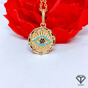 10k <b>Gold</b> <b>Number</b> Charm Pendant with Turquoise and Pave Diamond Accents - Product Image 3