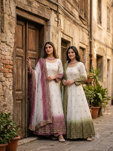 Robe Anarkali en Georgette à imprimé ton sur ton, brodée de paillettes de 5 mm, avec pantalon en micro-soie, dupatta et latkan, ensemble prêt-à-porter UW 817 - Product Image 2
