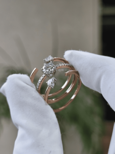 Lab Grown Diamond IGI Certified Trendy 14K Rose Gold Three Stone Cluster <b>Split</b> Band Stackable <b>Ring</b> 0.75ct E Color for Women - Product Image 1