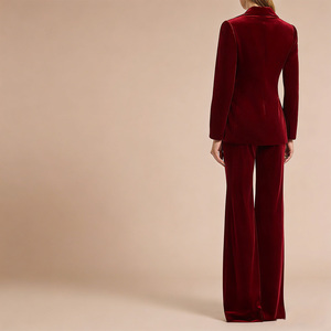 <span class=keywords><strong>Ensemble</strong></span> de costume en velours rouge bordeaux pour <span class=keywords><strong>femme</strong></span>, veste blazer à double boutonnage pour soirée, fête, bureau, pantalon large, <span class=keywords><strong>ensemble</strong></span> 2 pièces - Product Image 2