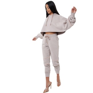 Ensemble de 2 pièces pour femme, 2020, haut court, sweat-shirt à capuche, vêtements de sport en Velours - Product Image 2