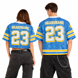 Custom Blue American Football Jersey Set Unisex Crop <b>Top</b> & Oversized Shirt Breathable Sportswear Streetwear 2026 - Product Image 3