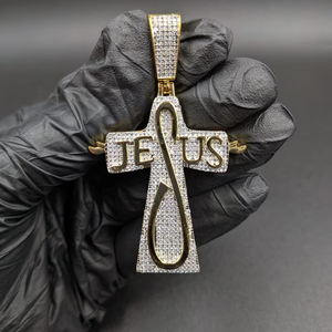 Colgante de Cruz de Jesús con Incrustaciones de Moissanita, Plata de Ley 925, Bañado en Rodio, Joyería Religiosa de Lujo Personalizada Estilo Hip Hop para Hombre - Product Image 1