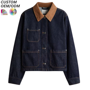 แจ็คเก็ตเดนิมทรงทรัคเกอร์สไตล์วินเทจสำหรับผู้ชาย  แบบลำลอง สีเข้ม  รับผลิตแบบ OEM ODM สำหรับขายส่ง ผลิตจากผ้าฝ้าย 100% - Product Image 1