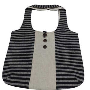 Sac fourre-tout à bandoulière Eco Sustainable Boho pour femmes Motif rayé en coton tissé à la main avec boutons décoratifs Style Lady - Product Image 4